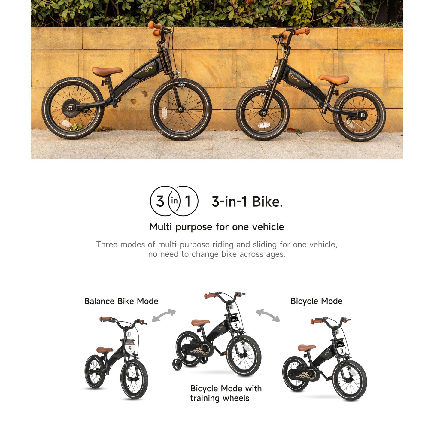 Q Play - Mototr Air Wheels 16" - 3in1 Motivation Concept - Black