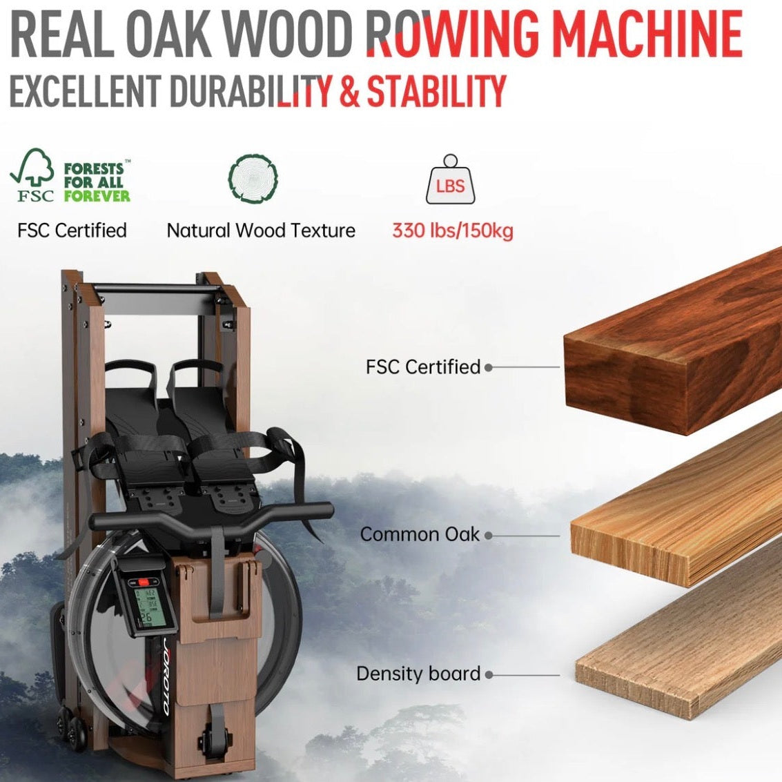 Solid Oak Water Resistance Rowing Machine