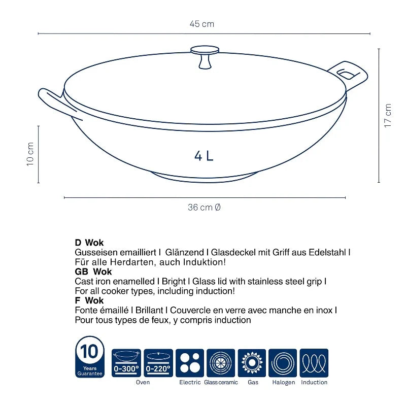 Kela Red Wok Calido Cast Iron - 4L