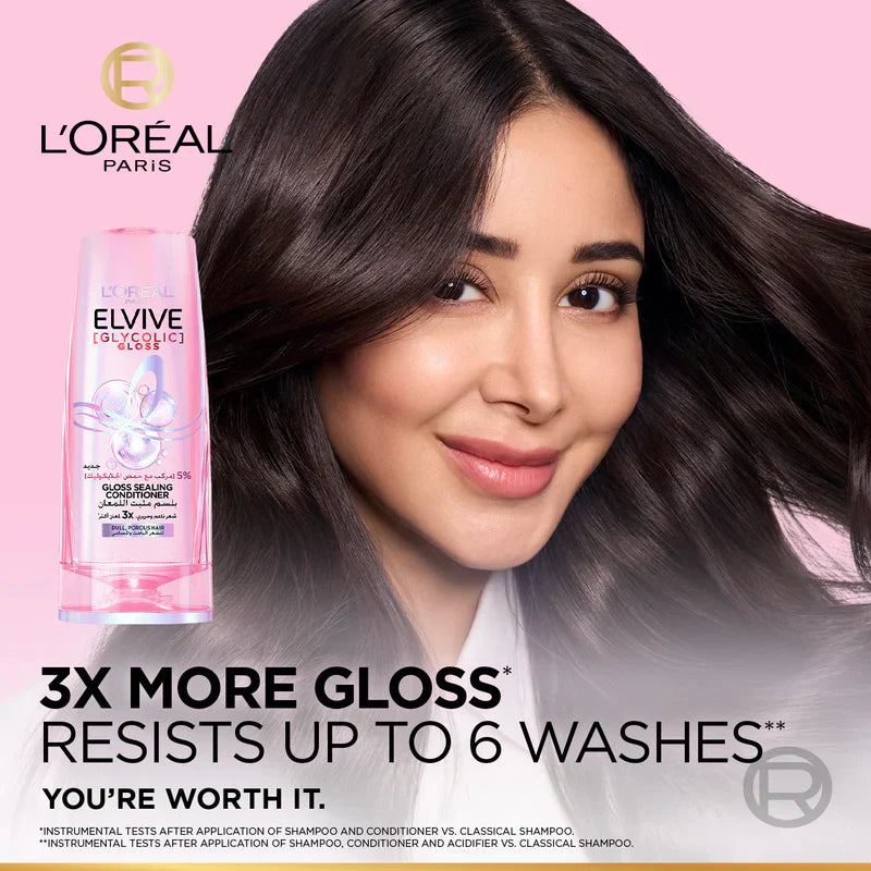 L'Oreal Paris Elvive Glycolic Gloss Gloss Sealing Conditioner for Dull Porous Hair Powered by 3% Glycolic Acid