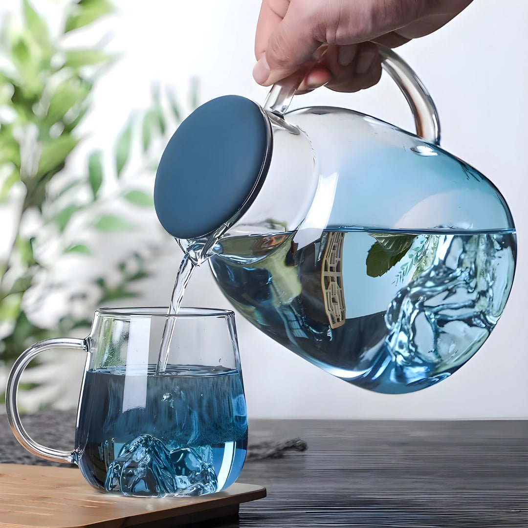 Nordic Glass Pitcher Set with Mountain Design