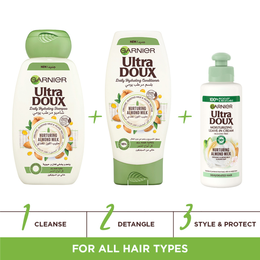 Garnier Ultra Doux Nourishing Almond Milk Leave In Conditioning Cream For Dehydrated Hair 200ml