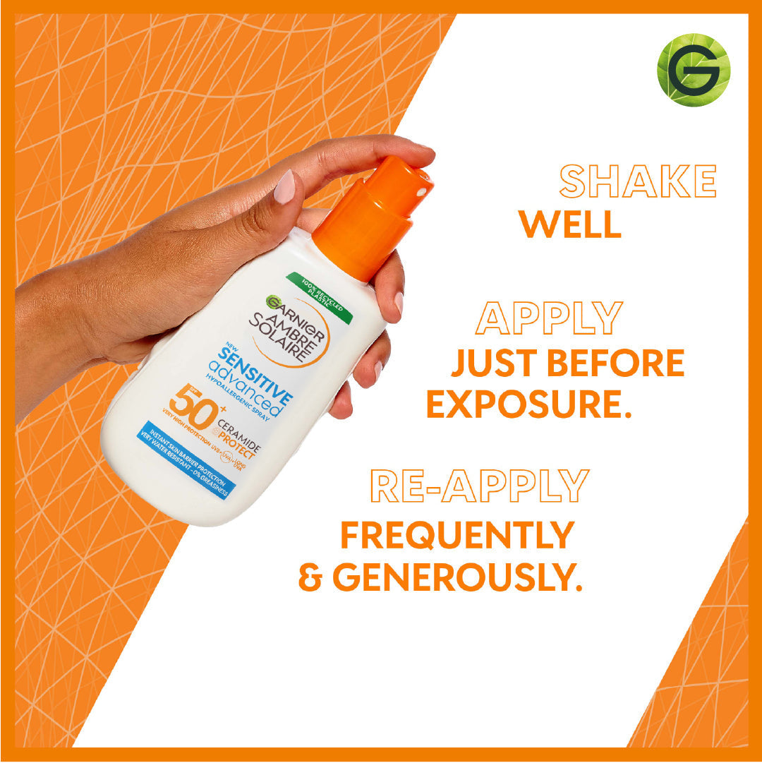 Garnier Ambre Solaire Sensitive Advanced SPF 50+ Ceramide Protect Sunscreen Spray For Adults 150ml - Medaid International