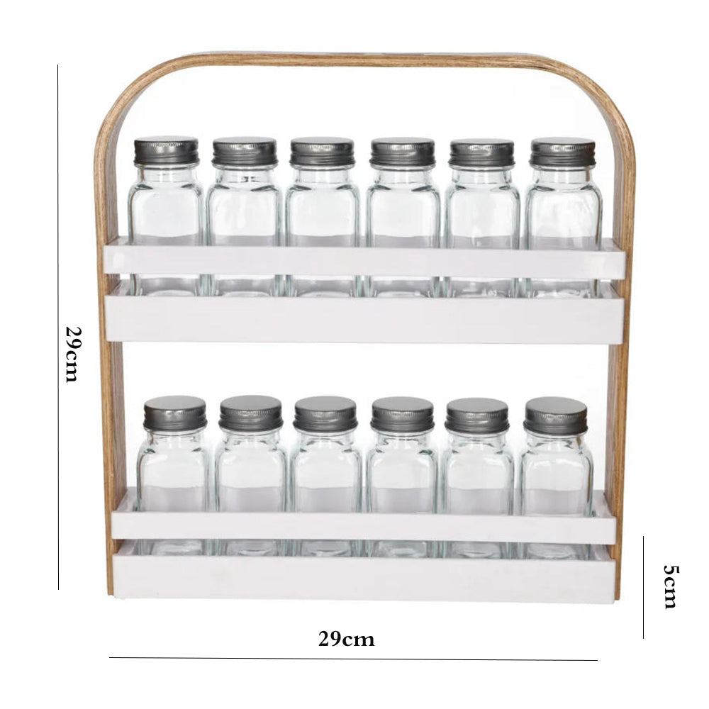 Danny Home 12-Spice Jars With Rack Holder Wooden Handle