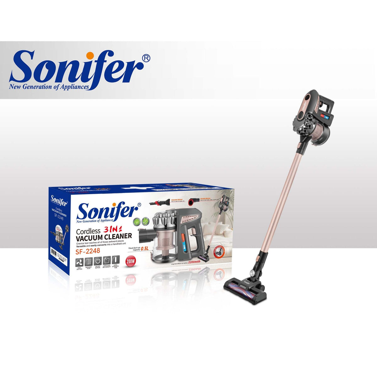 Sonifer SF-2248 200W Portable Home Use Cordless Vacuum Cleaner 3 In 1 Multifunctional Vacuum Cleaner