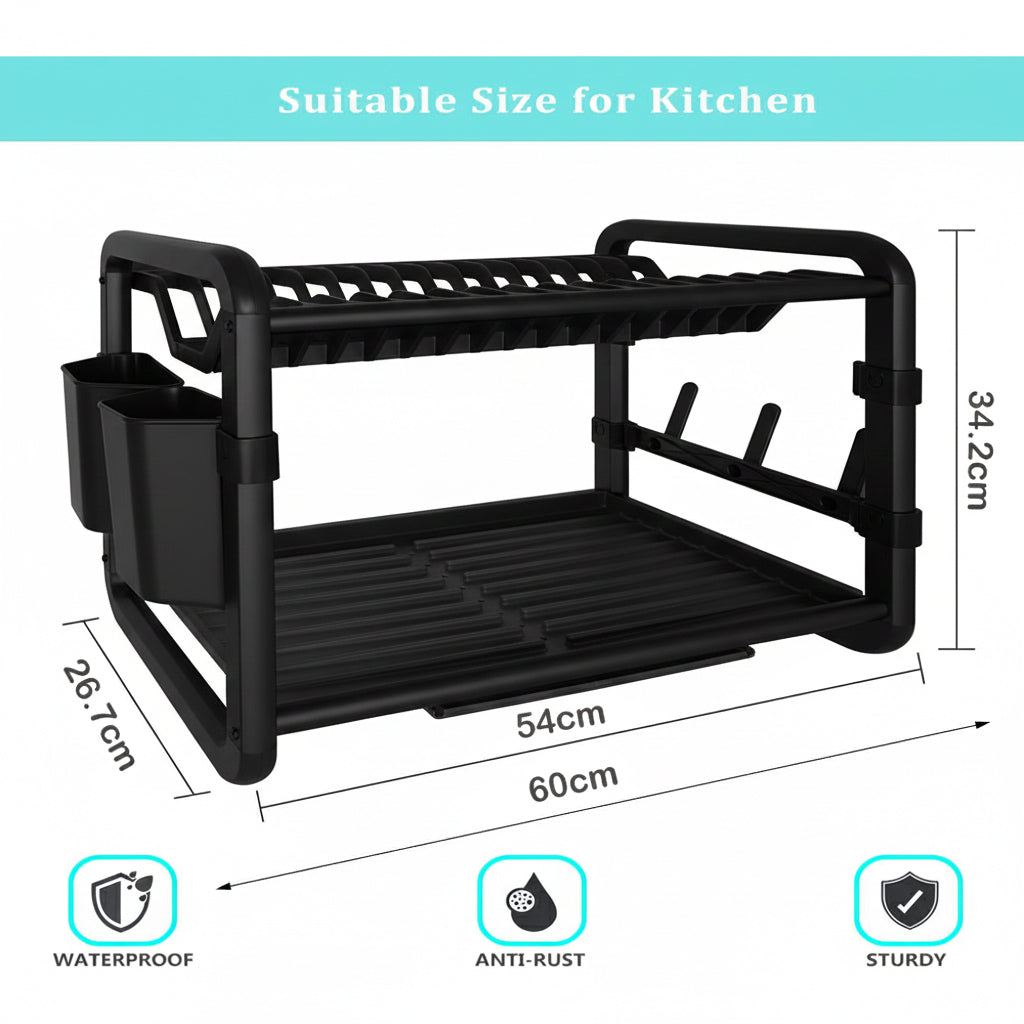Binca Aluminum 2-Tier Dish Drying Rack 61-cm ( Black )