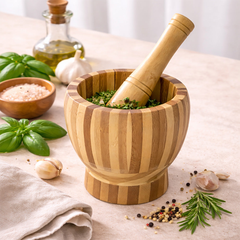 Bamboo Mortar and Pestle