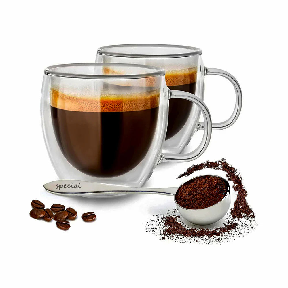 Phoneix 80 ml double wall glass espresso cup with handle 6 pcs set