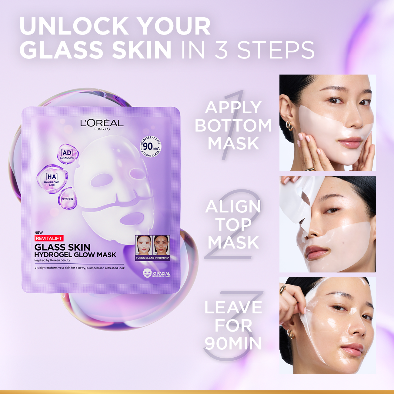 L’Oréal Paris Revitalift Glass Skin Hydrogel Glow Mask, Transform Your Skin For A Dewy, Plumped, Glass Skin In Only 90 Minutes