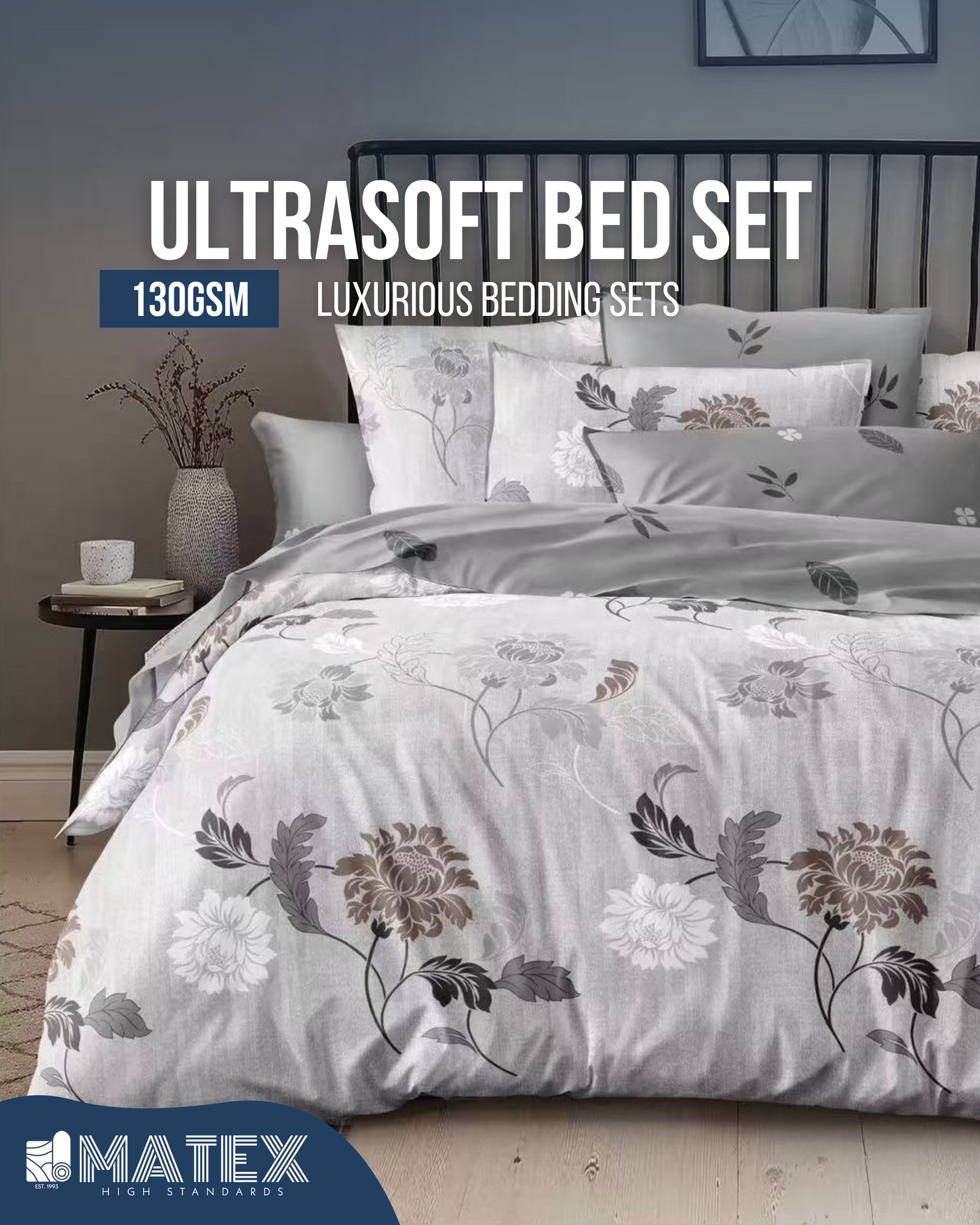 GreigeFlower UltraSoft Bed set