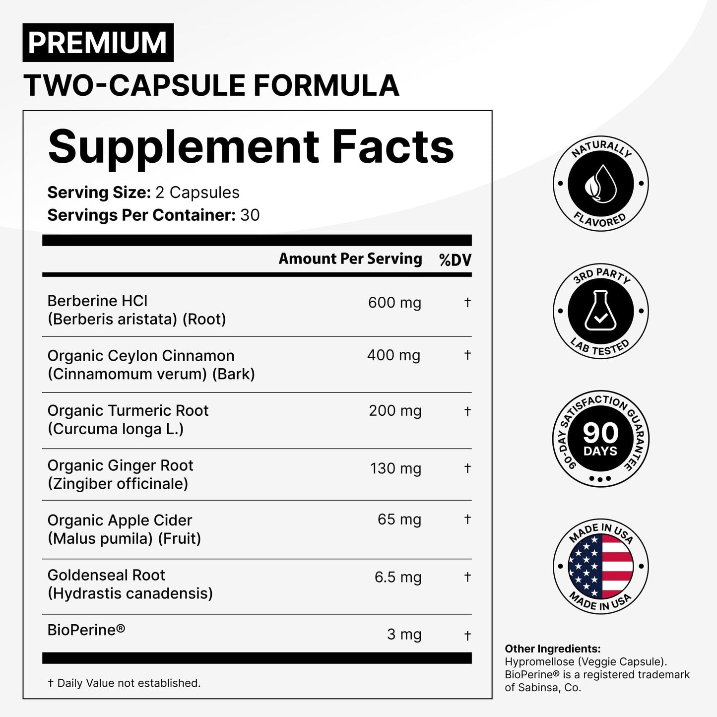 Berberine HCL 1400mg with Ceylon Cinnamon to Support Digestion & Metabolism - 7 in 1 Berberine Supplement, Ceylon Cinnamon, Bioprene, Turmeric, Ginger, Goldenseal & Apple Cider Complex - 60 Capsules - Medaid International