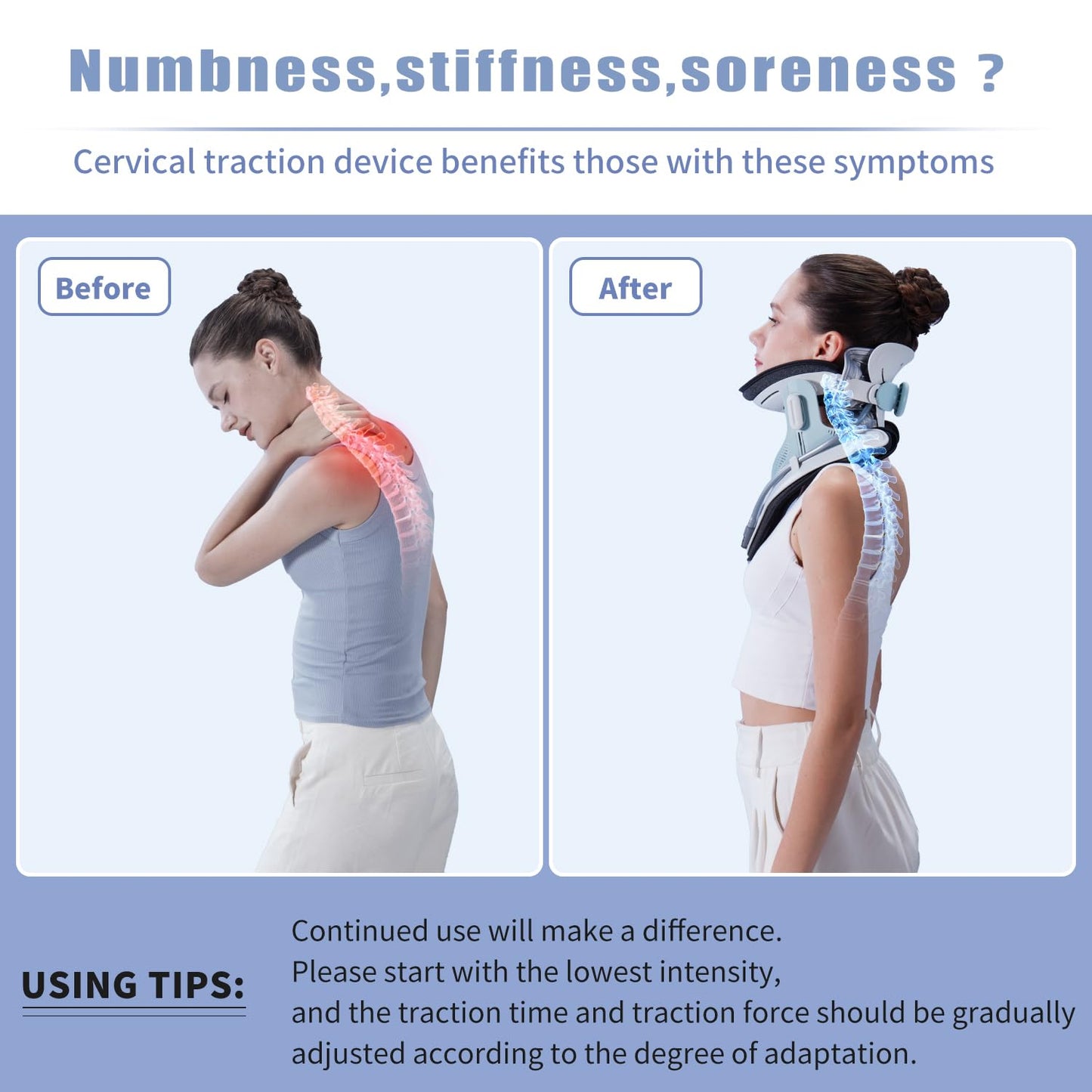 Twinklepoch Cervical Neck Traction Device, Electric Air Pump Cervical Traction Device with 3 Power Traction and 8 Built-in Airbag Support, Neck Pain Relief and Relaxation - Medaid International