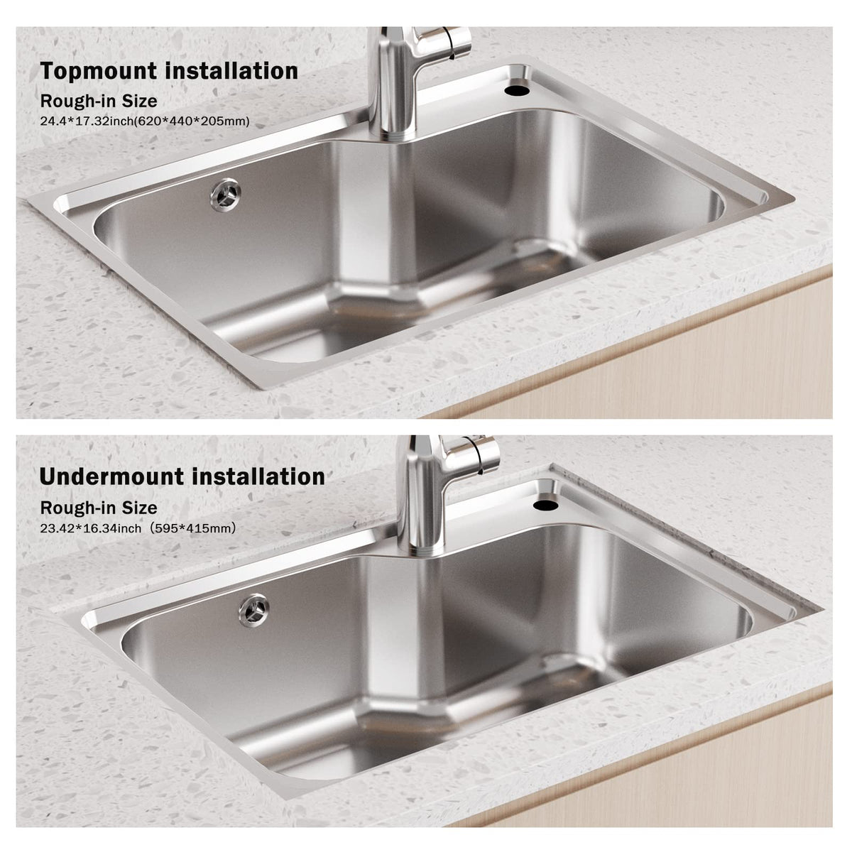 JOMOO Kitchen Sink, 22 * 14.8inches Single Bowl Kitchen Sink with SUS 304 Stainless Steel, Topmount Drop In Workstation Sink and Accessories (580 * 400 * 200mm)