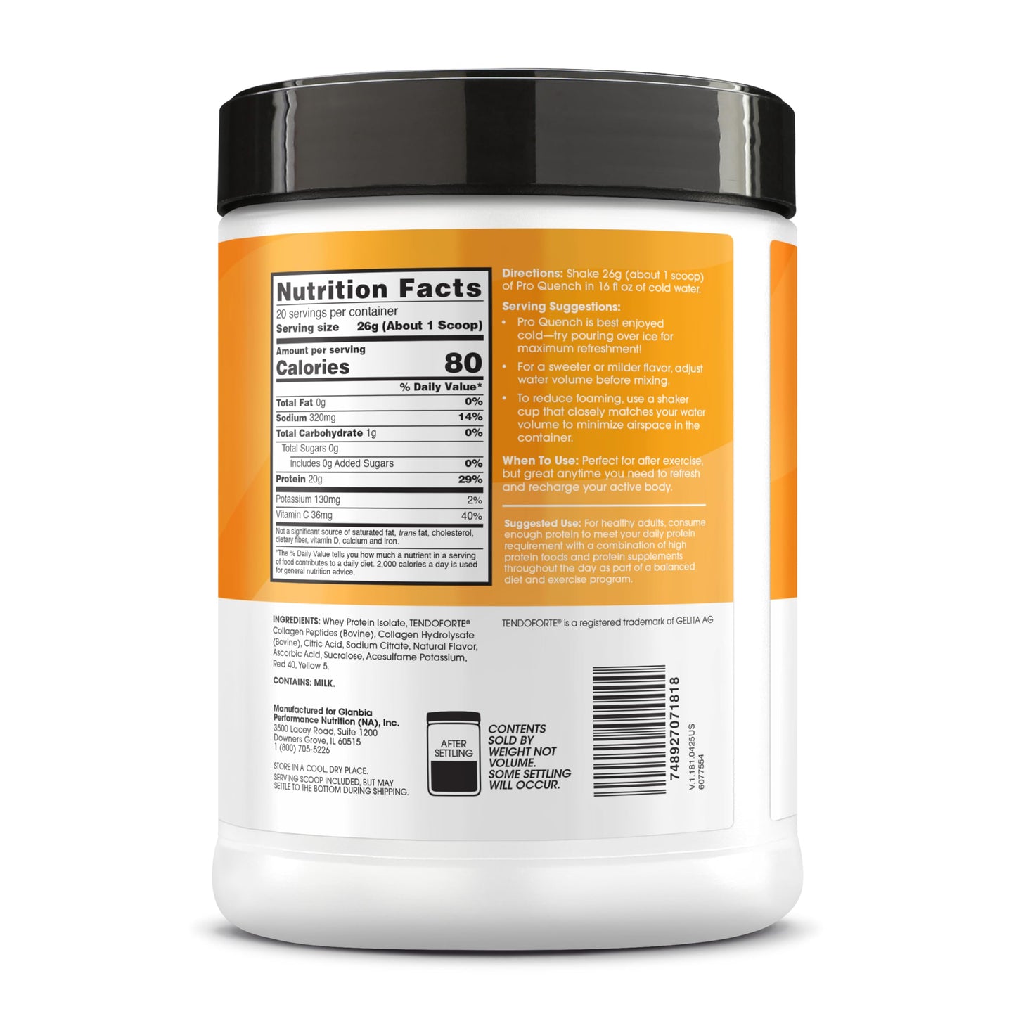 Optimum Nutrition Pro Quench, 10g Clear Protein, 10g Collagen peptides & Electrolyte Powder Drink Mix, Tropical Orange Mango, 20 Servings, 520 Grams (Packaging May Vary) - Medaid International