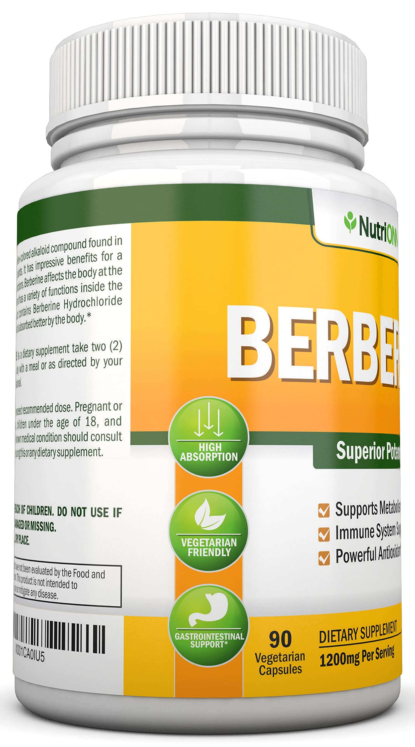 Berberine - 1200Mg Per Serving - 90 Vegetarian Capsules - Pure Berberine HCL Extract Supplement - Superior Potency to Support Immune Health - Medaid International