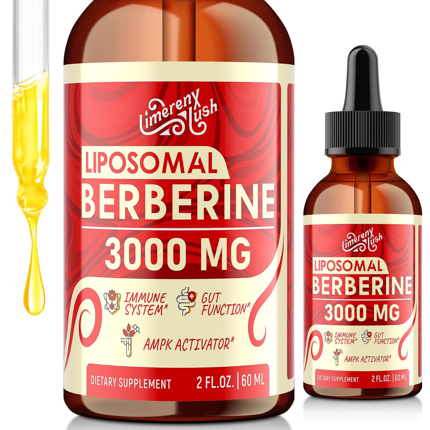 Liposomal Berberine Supplement - 3000mg Berberine Complex Activating AMPK & GLP-1, Berberine HCL Liquid Drop with Ceylon Cinnamon, Green Tea, Bitter Melon, Turmeric and Prebiotic Blend for Women & Men - Medaid International