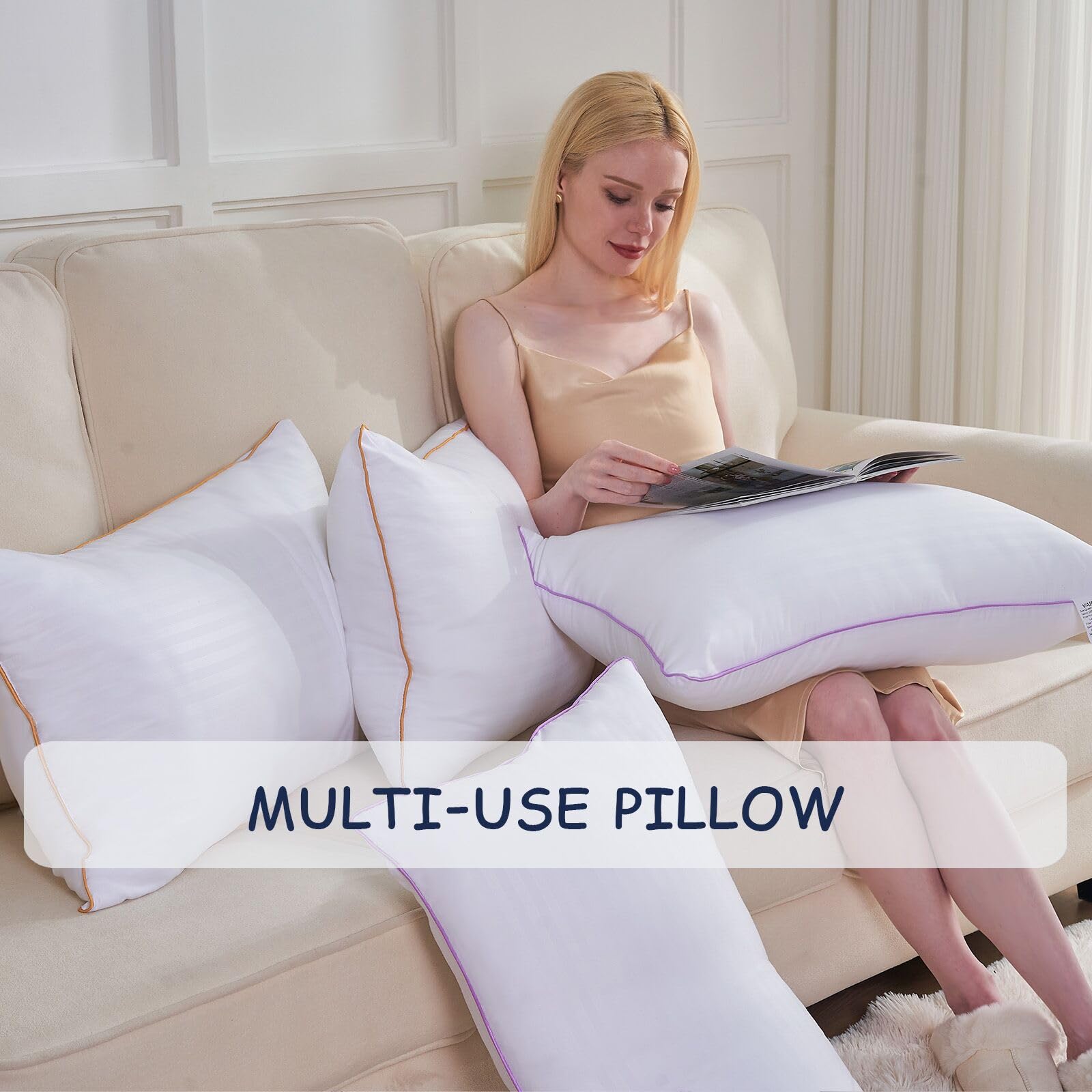 VAINOC Pillows Standard Size Set of 2,Breathable Hotel Collection Bed Pillows for Sleeping Medium Soft Down Alternative Microfiber Filled,20 x 26 Inches - Medaid International