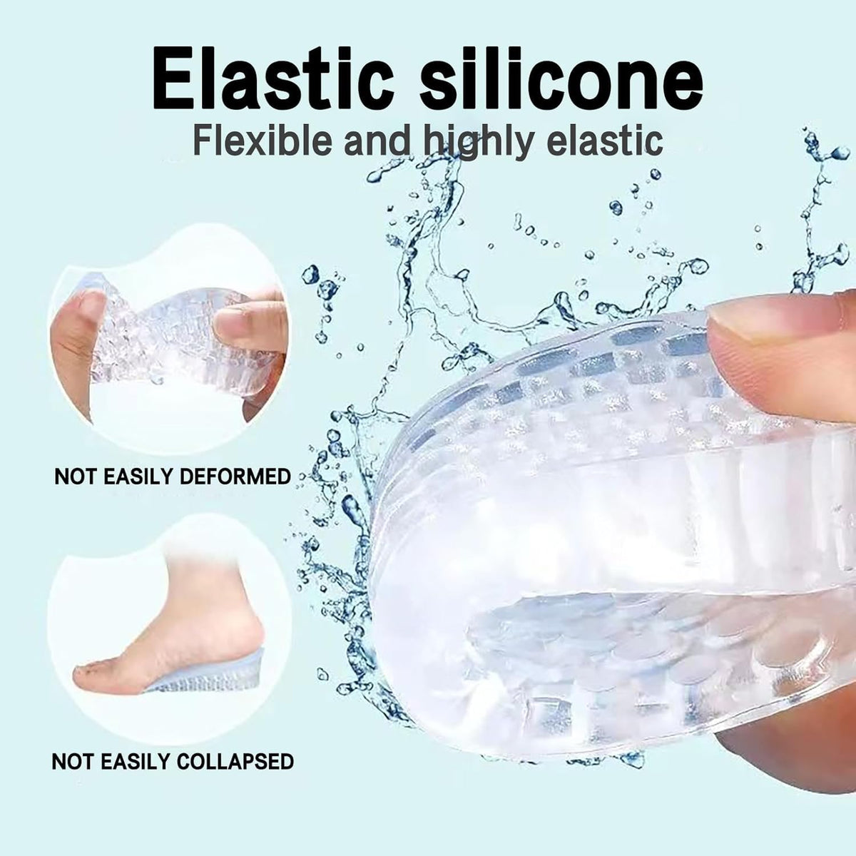 KASTWAVE 4-Layer Height Increase Insoles, Silicone Heel Cushion Inserts for Men and Women, Gel Heel Lift Inserts for Leg Length Discrepancy, 1Pair (Blue, 6.5 CM)