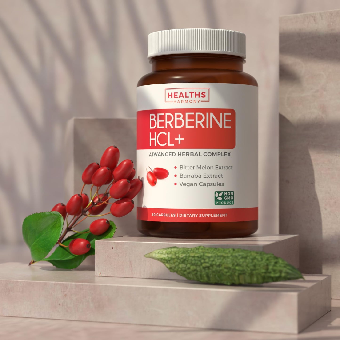 Berberine Supplement (Non-GMO & Vegetarian) Berberine HCL Plus Bitter Melon & Banaba Leaf Extract Capsules - Berberine 500mg Each, 1000mg Per Serve - AMPK Metabolic Activator - 60 Caps (No Pills) - Medaid International