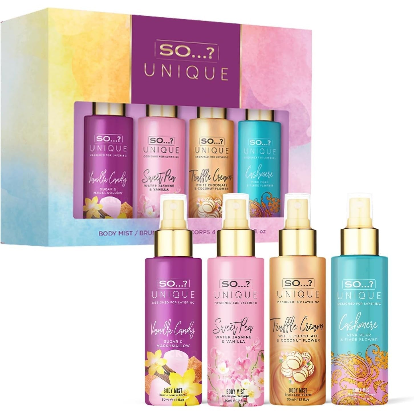 So…? Unique Body Mist Set - Perfumes for Women - Body Spray for Women - Vegan, Cruelty Free - Travel Size Gift Set - 650 to 1000 Sprays - 4 pcs - Medaid International