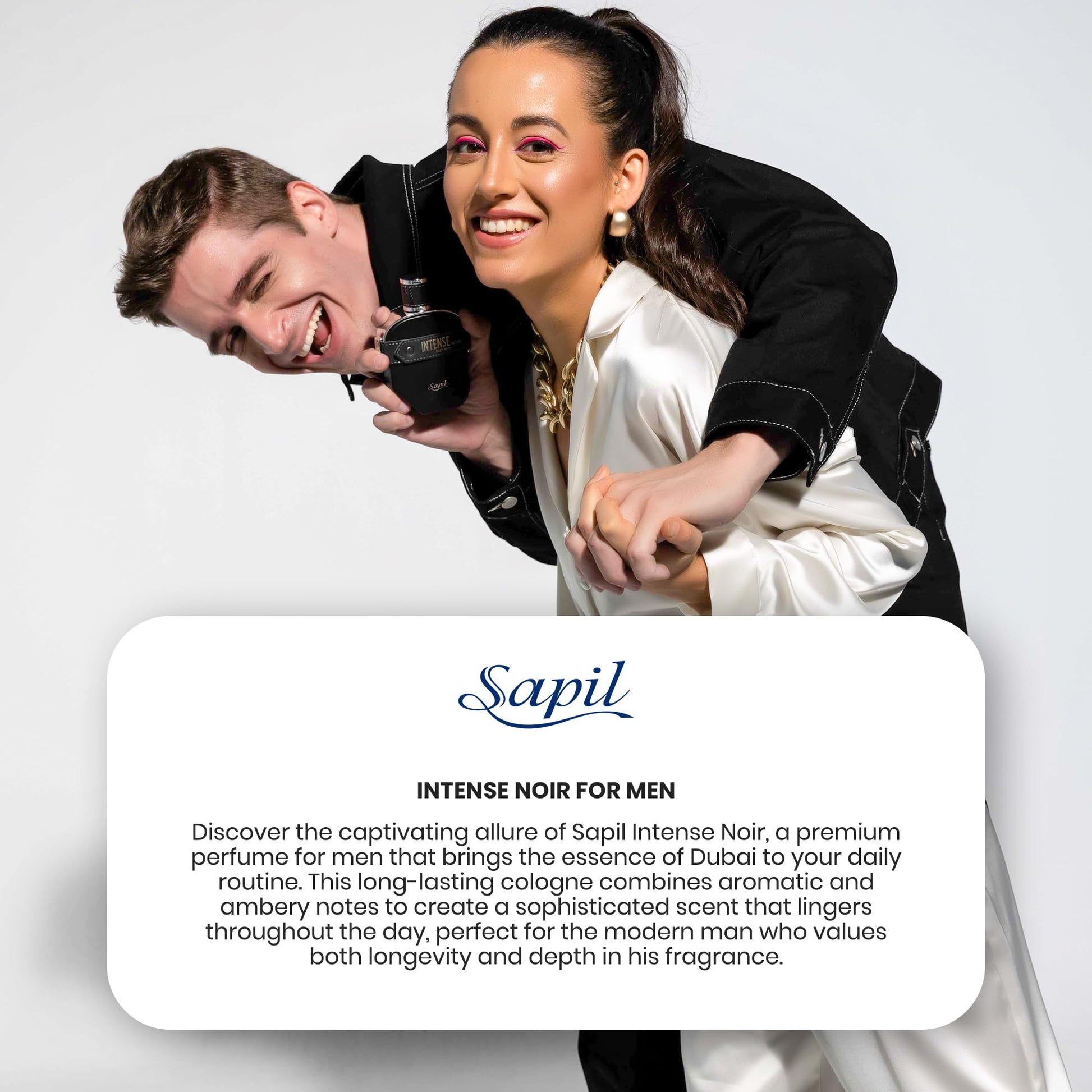 Sapil Intense Noir Eau de Parfum for Men – Long-Lasting Masculine Perfume with Amber, Leather, Patchouli & Musk – Bold Scent with Citrus Notes – 100ml - Medaid International
