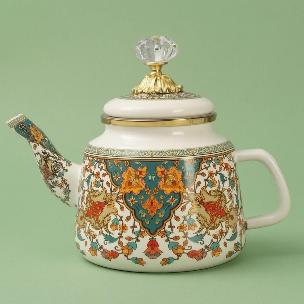 Glossy Floral Enamel Tea Kettle