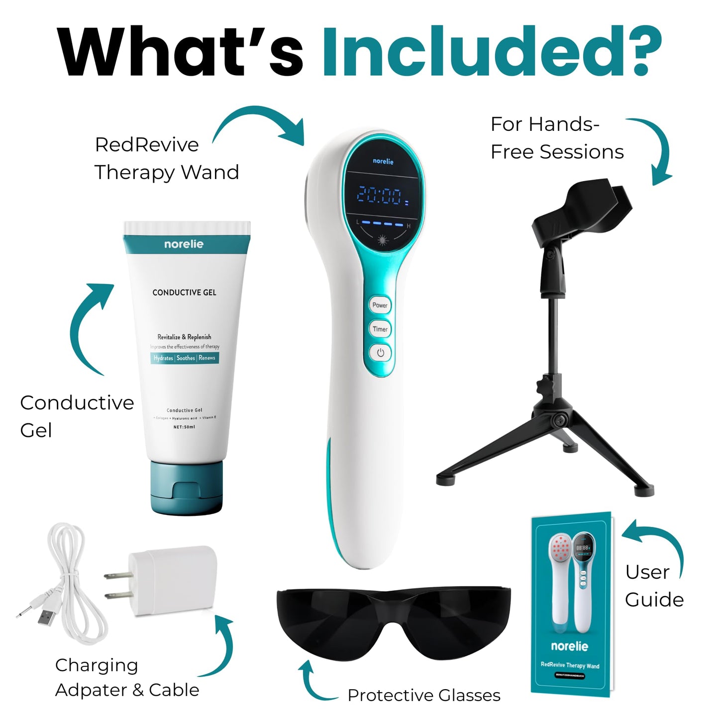 Norelie RedRevive Cold Laser Therapy Wand with Stand & Conductive Gel for Hands-Free Enhanced Light Therapy Sessions, Portable Red Light Therapy Wand for Relief of Muscle, Joints and Body Pain - Medaid International