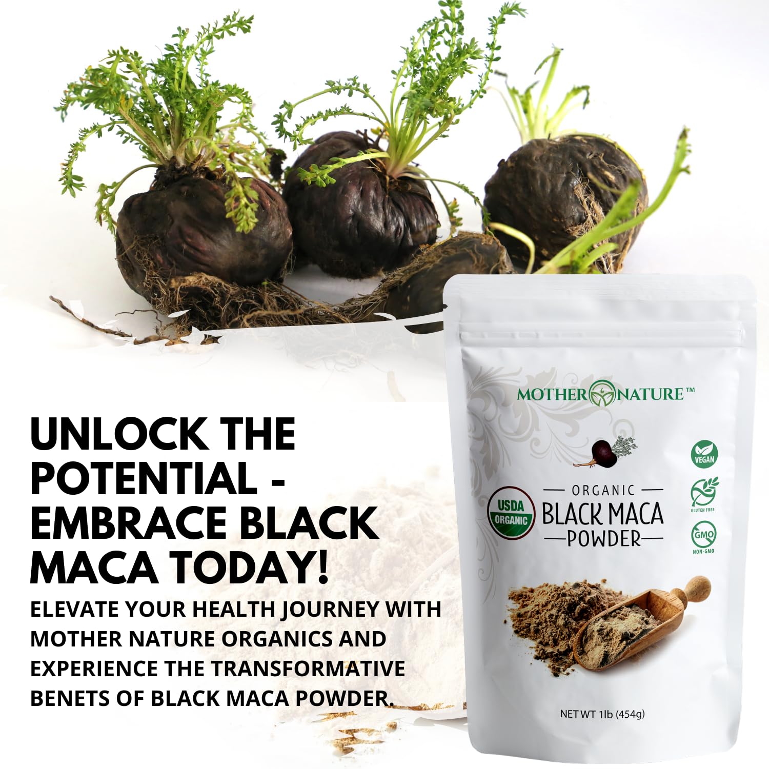 Organic, Raw Peruvian Black Maca Root Powder - Premium USDA Certified, Ideal for Men & Women, Boost Workouts, Enhance Muscle Recovery, Non-GMO, Vegan Superfood, 16 oz - Medaid International
