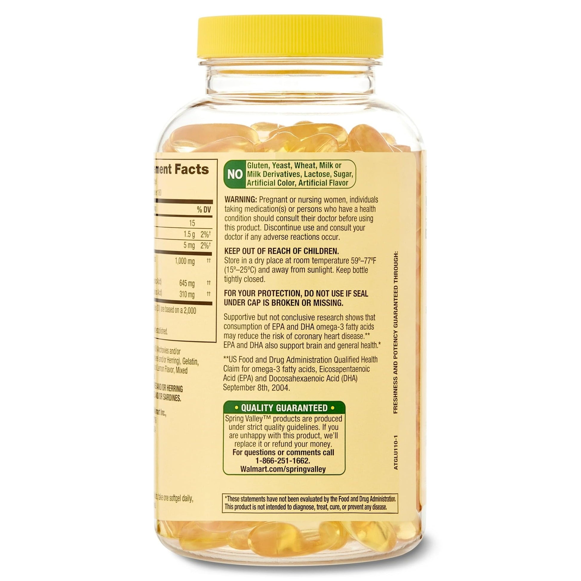 Spring Valley Omega-3 Fish Oil Soft Gels, 1000 mg, 180 Count, Dietary Supplement, Omega-3 Fatty Acids - Set by Basket Goods - Medaid International