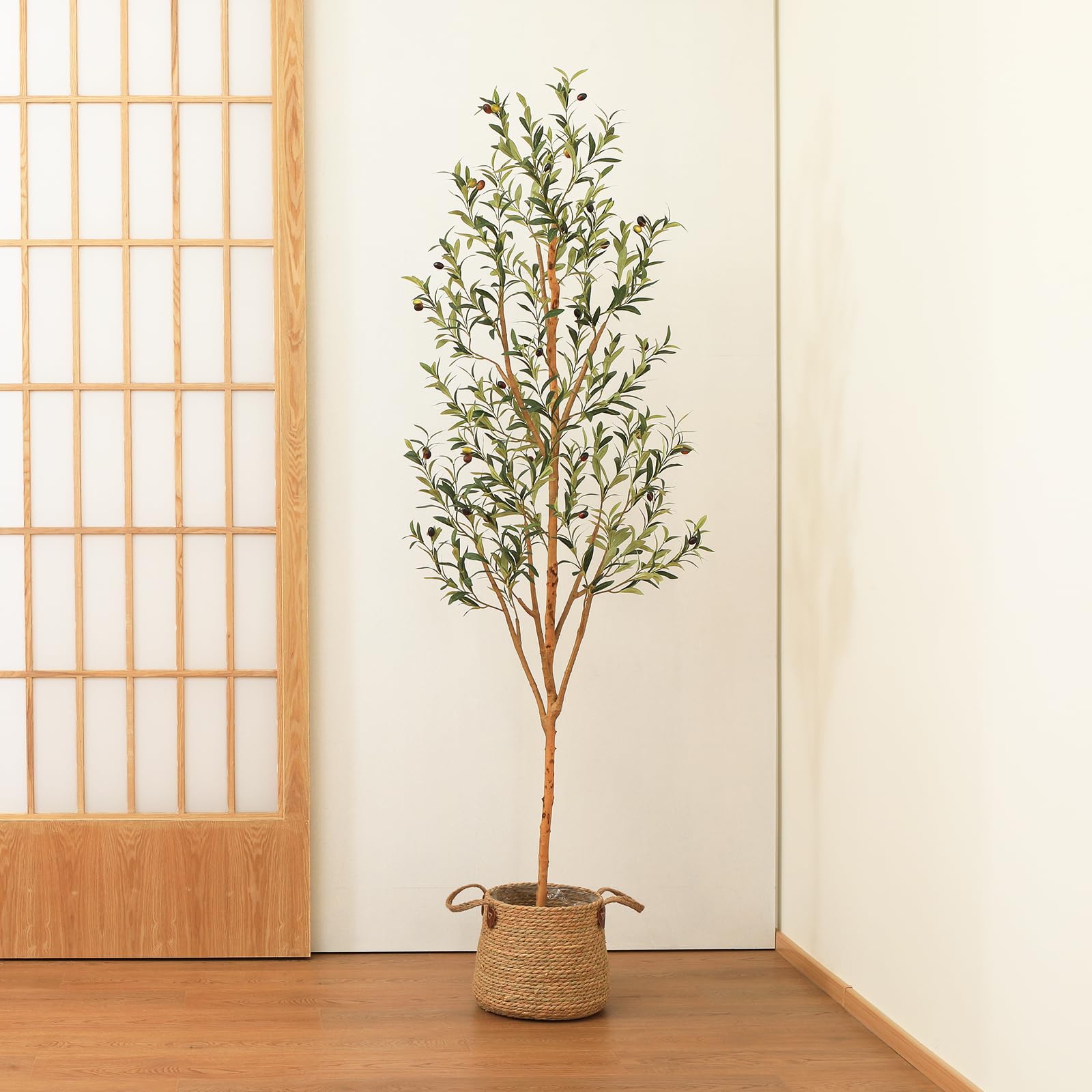 Kazeila Artificial Olive Tree 6FT Tall Faux Silk Plant for Home Office Decor Indoor Fake Potted Tree with Wood Branches and Fruits - Medaid International