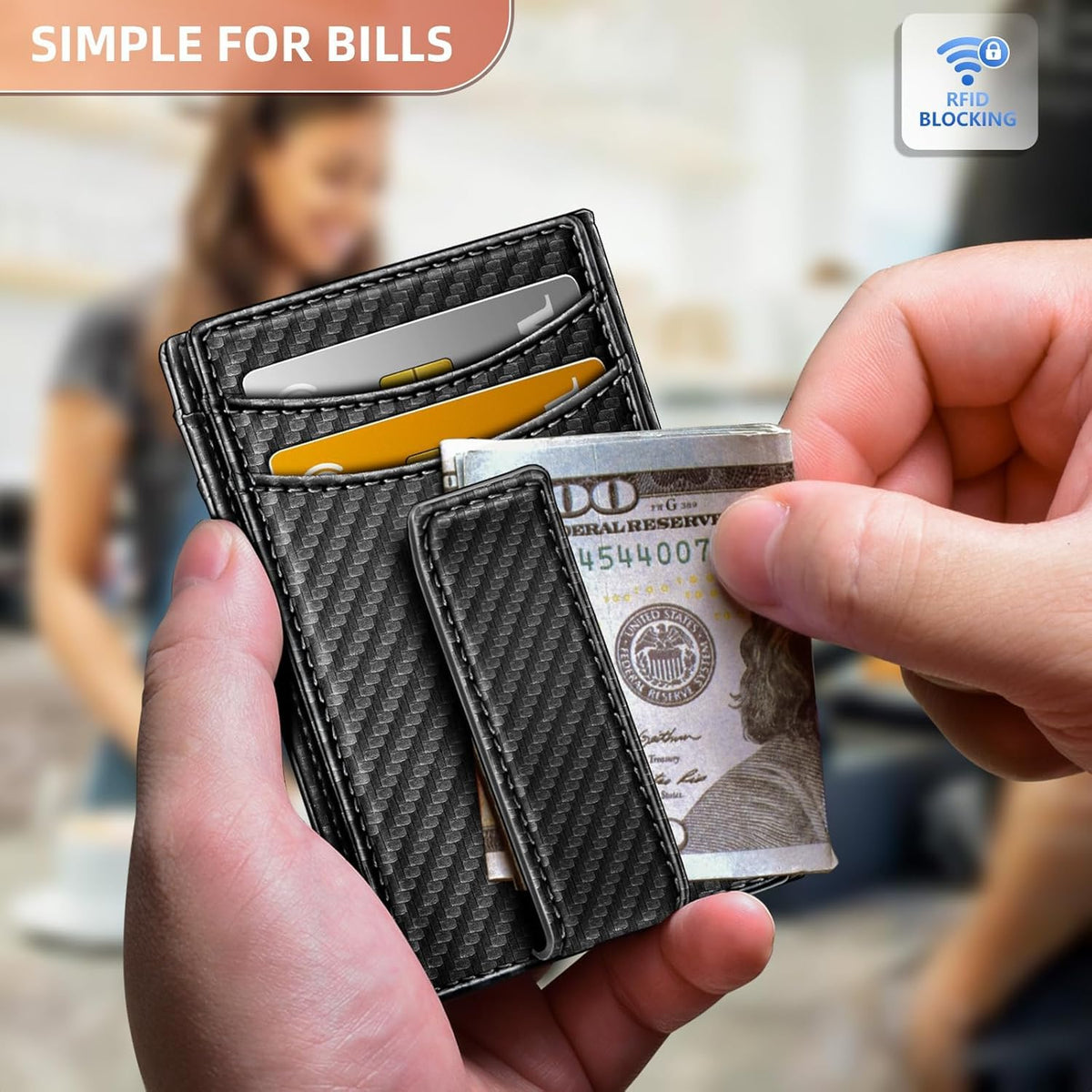 KASTWAVE Magnetic Closure Slim Wallet - Genuine Leather RFID Blocking Front Pocket Wallet for Men - Holds 12 Cards with Money Clip - Minimalist & Secure Design
