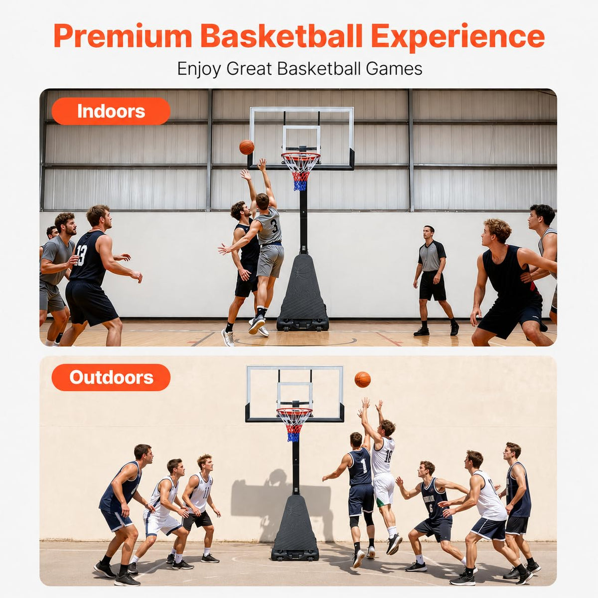 Basketball Hoop, 54 Inch PC Backboard Portable Basketball Goal System, 7.5-10 ft Height Adjustable Indoor Outdoor Hoop with Fillable Base & Wheels for Driveway Backyard Court