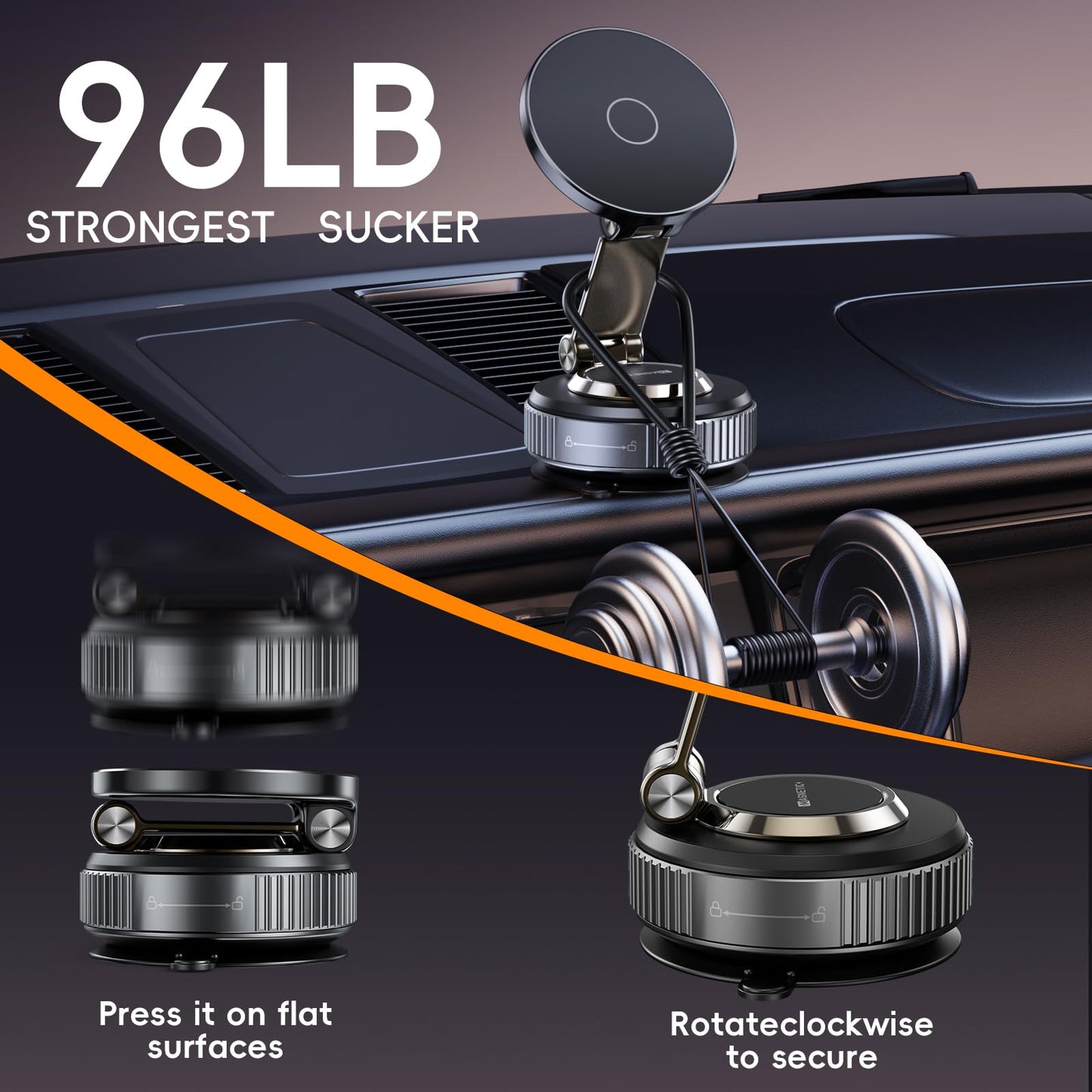 Magnetic Phone Holder for Car 2026 Heavy Duty Model 360° Adjustable Vacuum Suction Car Magsafe Phone Mount Cell Phone Holders for Your Car for iPhone 16 Pro Max 15 14 13 12 Plus (Metal Stand Rotor) - Medaid International