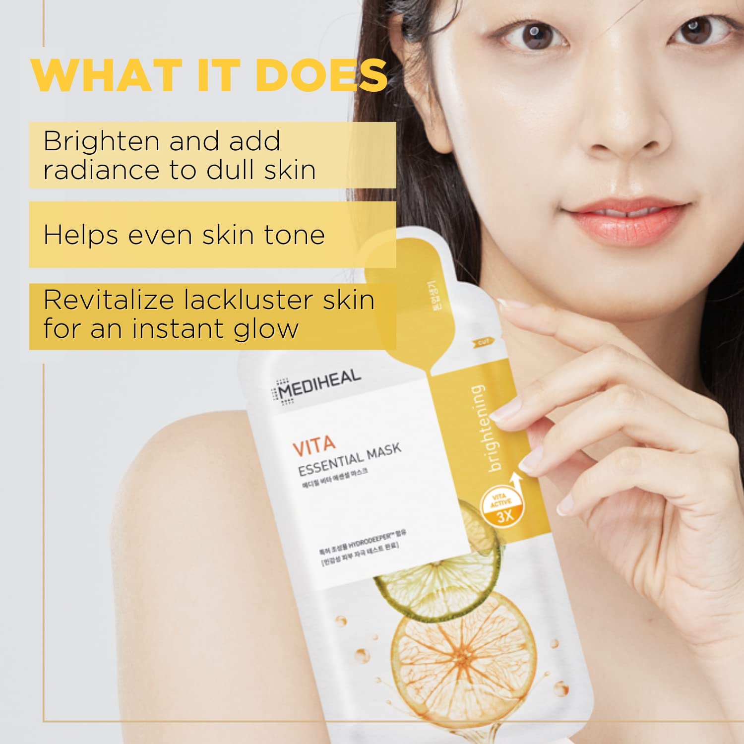 Mediheal Best Korean Sheet Mask - Vita Essential Face Mask 10 Sheets Vitamin Mask For All skin types Smoothing Tightening Toning up Brightening - Medaid International