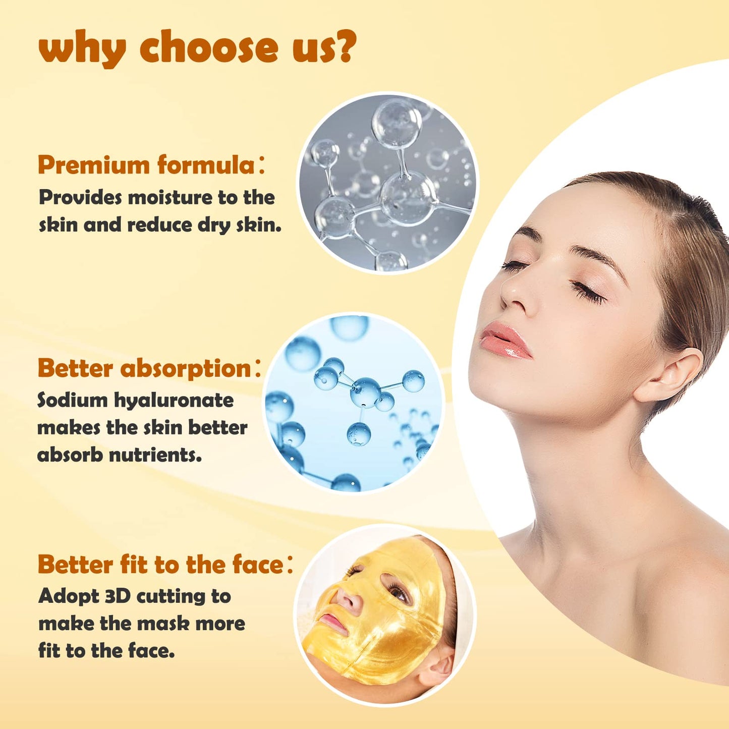 Permotary 6 PCS 24k Gold Crystal Gel Collagen Facial Masks, Deep Moisturizing Facial Sheet for Women Skin Care Revitalize Skin - Medaid International