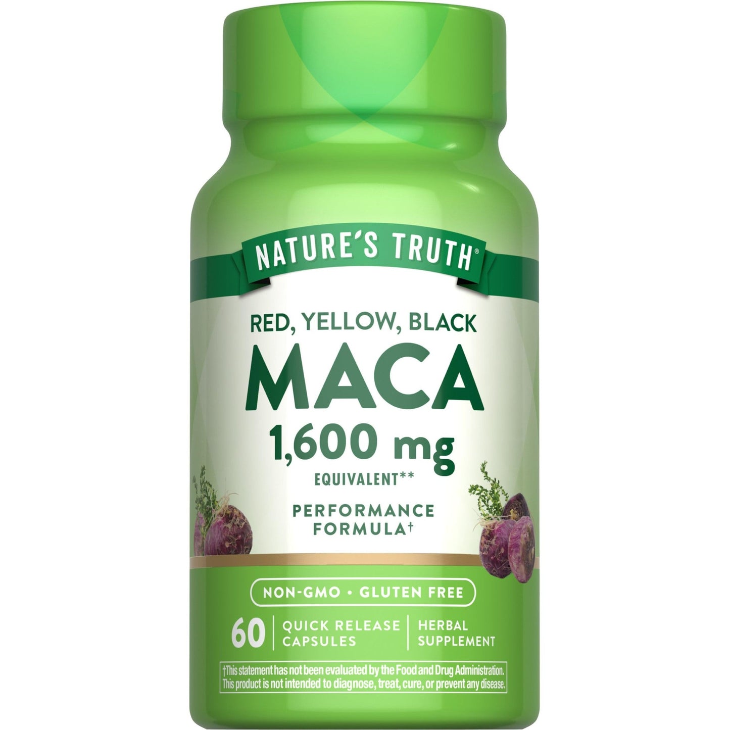 Nature's Truth Maca Root 1600 mg | 60 Quick Release Capsules | Red, Yellow, and Black | Performance Formula | Non-GMO & Gluten Free Supplement - Medaid International