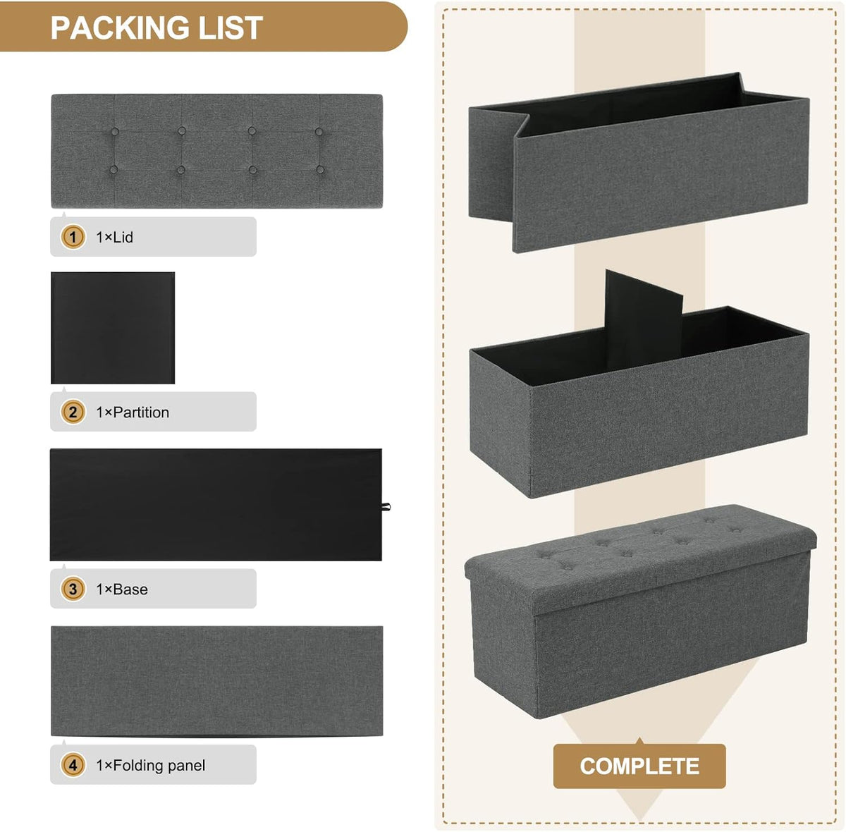 WOLTU Footstool Storage bench (SH11DGR_1)