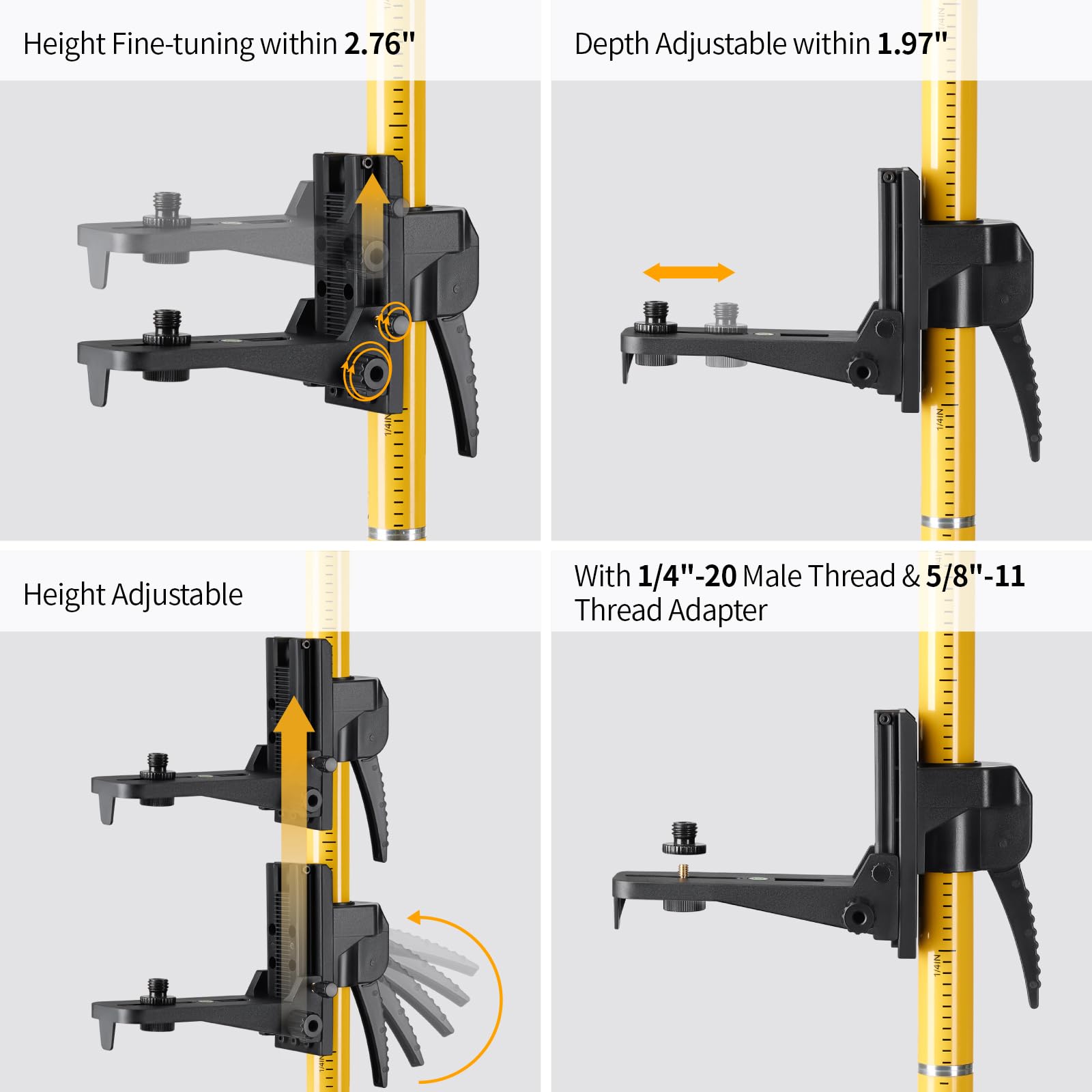 Firecore 12 Ft./3.7M Professional Laser Level Pole with Tripod and 1/4-Inch by 20-Inch Laser Mount for Rotary and Line Lasers, Adjustable Telescoping Laser Pole with 5/8"-11 Threaded Adapter-FLP370C - Medaid International