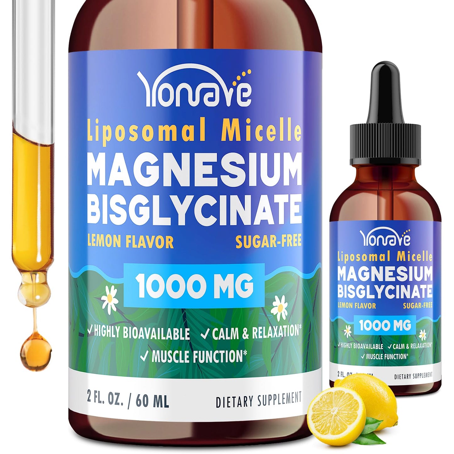 Magnesium Bisglycinate Chelated Supplement – High Absorption Liquid Magnesium Complex – Liposomal Micelle Technology – High Potency Formula for Sleep, Muscle, Heart, Calm– Sugar Free, Vegan, 60ml - Medaid International