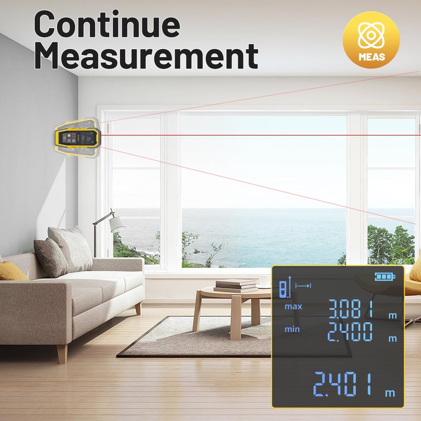 Laser Measuring Tool, SAVSEC 229Ft Digital Laser Measure Device with 4 Unit Switching, 1/16in Accuracy, Measuring Distance/Area/Volume/Pythagorean - Medaid International