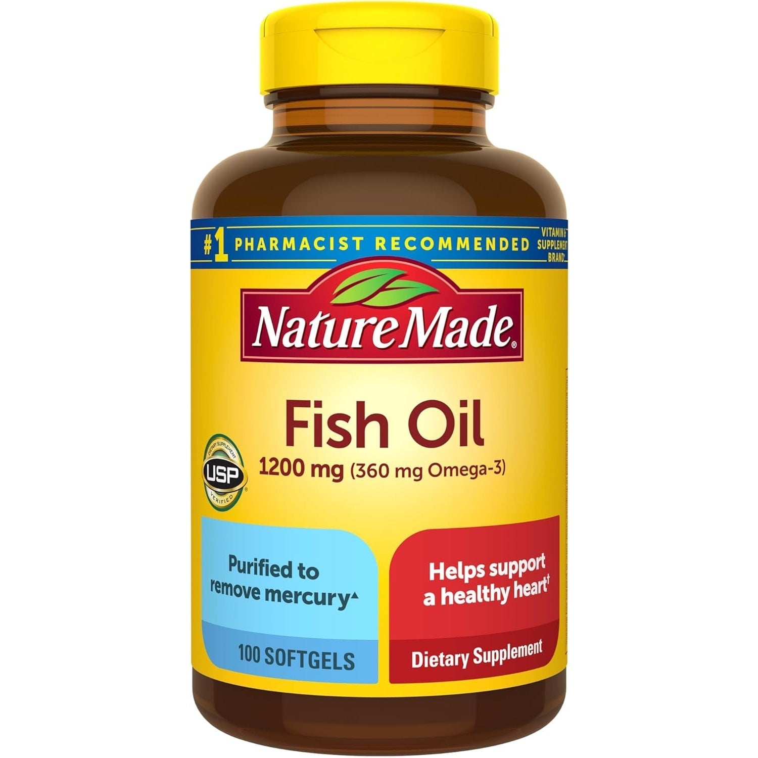 Nature Made Fish Oil 1200 mg Softgels, Fish Oil Supplements, Omega 3 Fish Oil for Healthy Heart Support, Omega 3 Supplement with 100 Softgels, 50 Day Supply - Medaid International