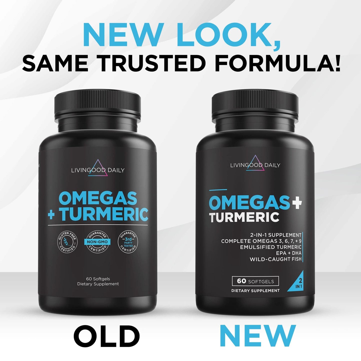 Livingood Daily Triple Omega 3 6 9 Supplement Plus Turmeric Curcumin, DHA & EPA, Fish Oil Supplements for Brain & Heart Health and Joint Support, Advanced Absorption, Gluten Free, Non GMO, 60 Softgels - Medaid International