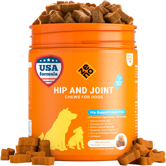 ZENO Glucosamine HCL & Hip and Joint Chews for Dogs - 150 pcs - Advanced Hip and Joint Support for Dogs - with MSM & Green Lipped Mussel - Chicken