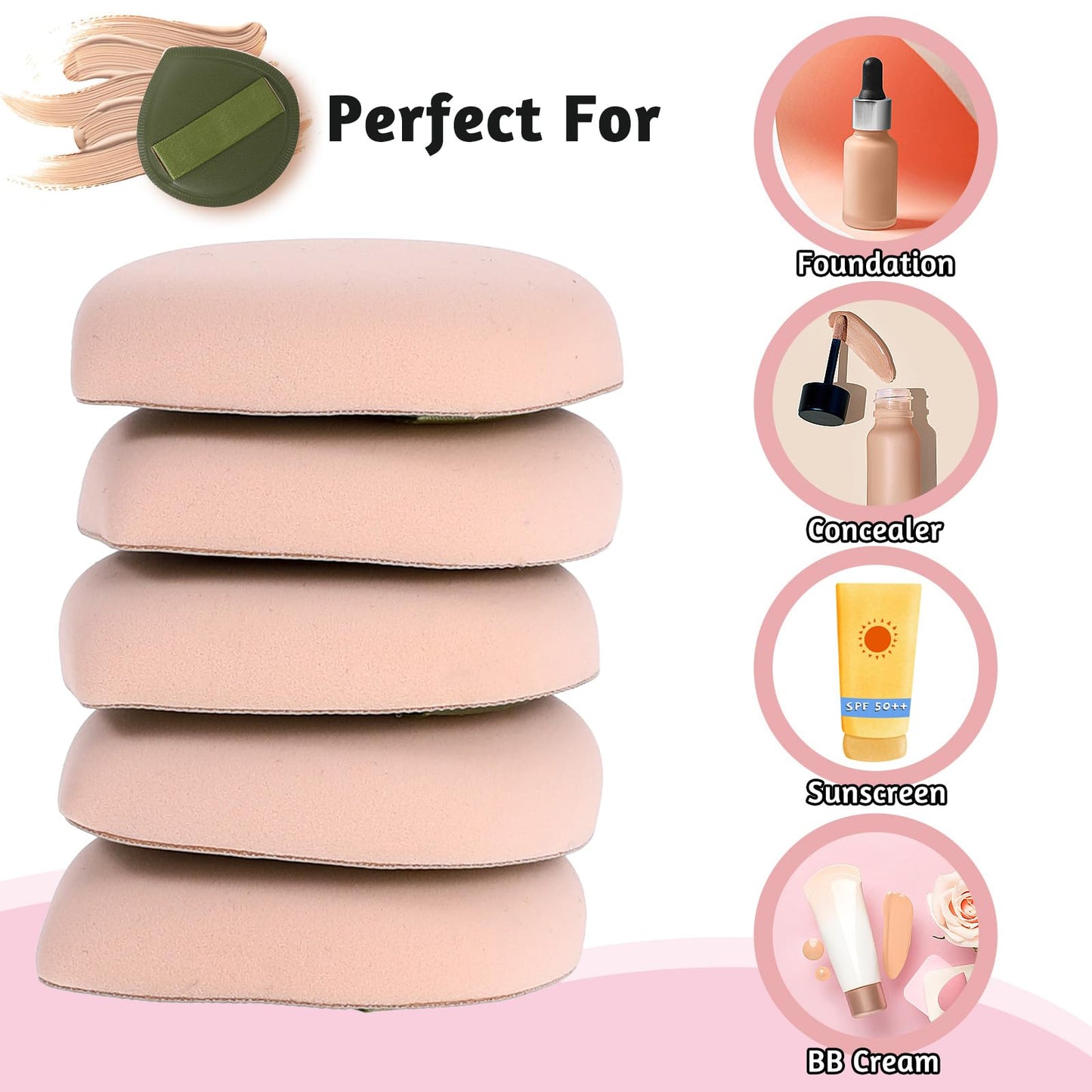 ZEYIYER 5 PCS Foundation Sponge, Powder Puff, Korean Makeup Sponge, Cushion Puff for Foundation and Powder, Fluffy Teardrop Latex Foundation Applicator for Liquid Cream Powder - Medaid International
