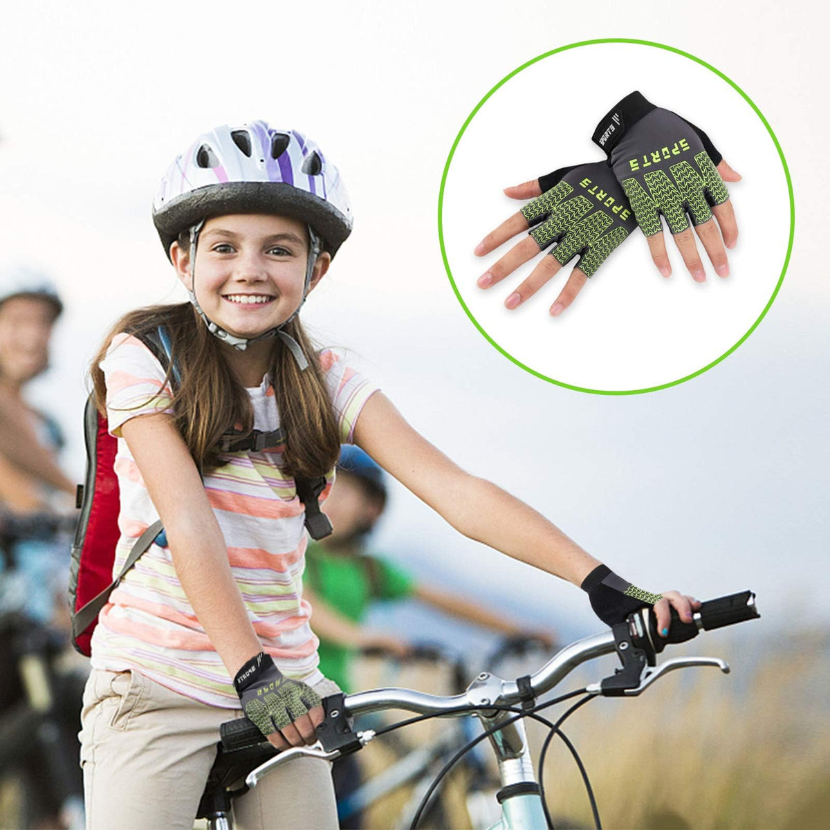 TERRIFI Kids Sport Gloves - Versatile Half Finger Gloves for Boys & Girls - Ideal for Cycling, Camping, Fishing & Outdoor Sports(Green)