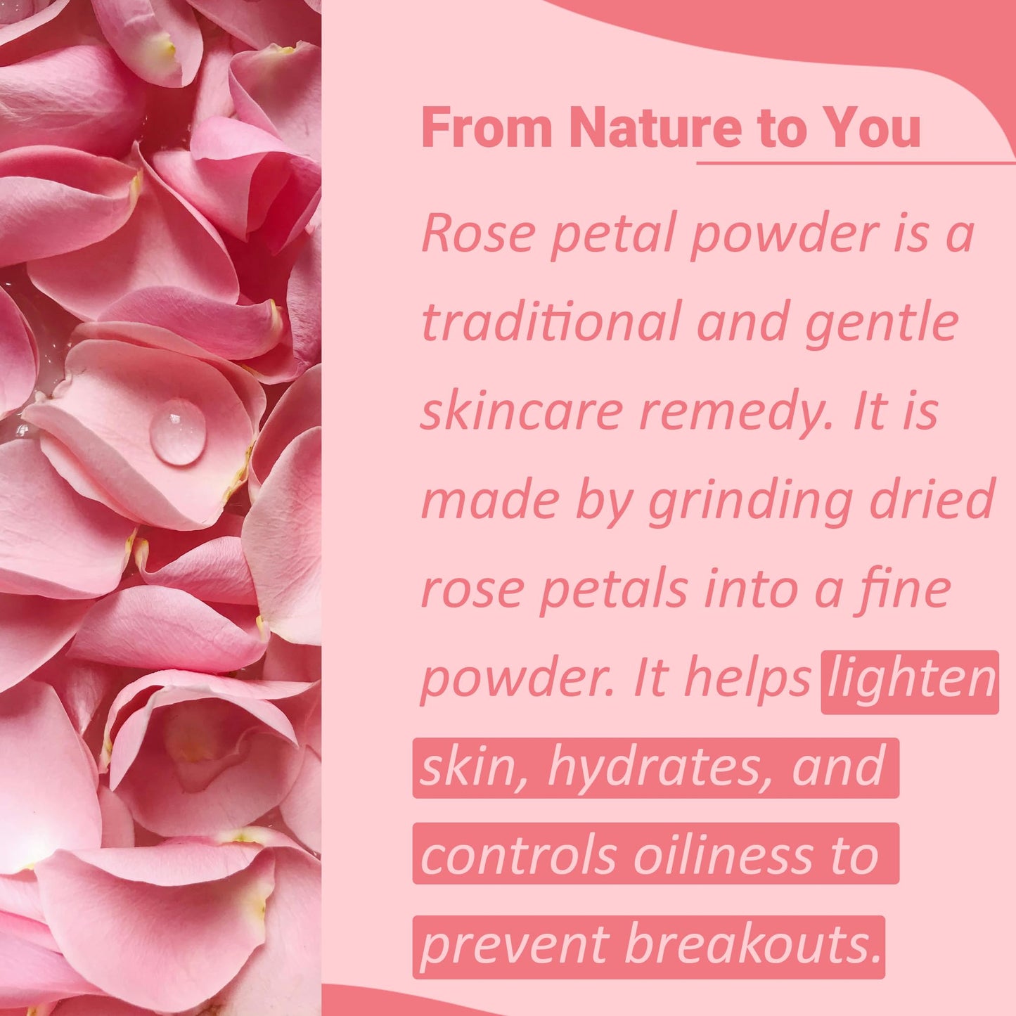 Rose petal powder by mi nature | 227 g (8 oz) (0.5 lb) | 100% Natural and Pure | Skin care | Chemical free | No added colours, no preservatives - Medaid International