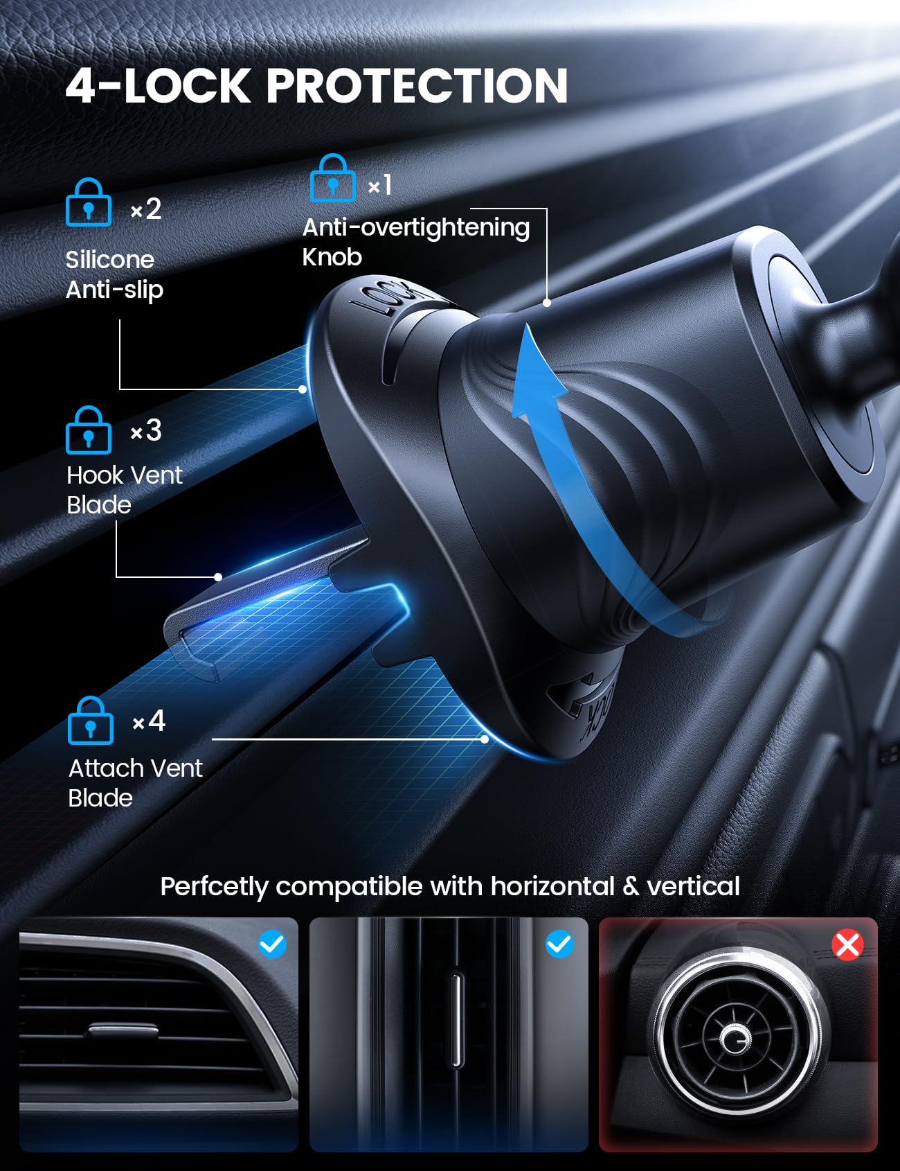 Lamicall Car Phone Holder Mount [3-in-1 Military-Grade Suction Cup] 360° Rotation Phone Holders for Your Car [Metal Hook] Cell Phone Car Mount Dashboard Vent Windshield for iPhone 17 16 All Smartphone - Medaid International