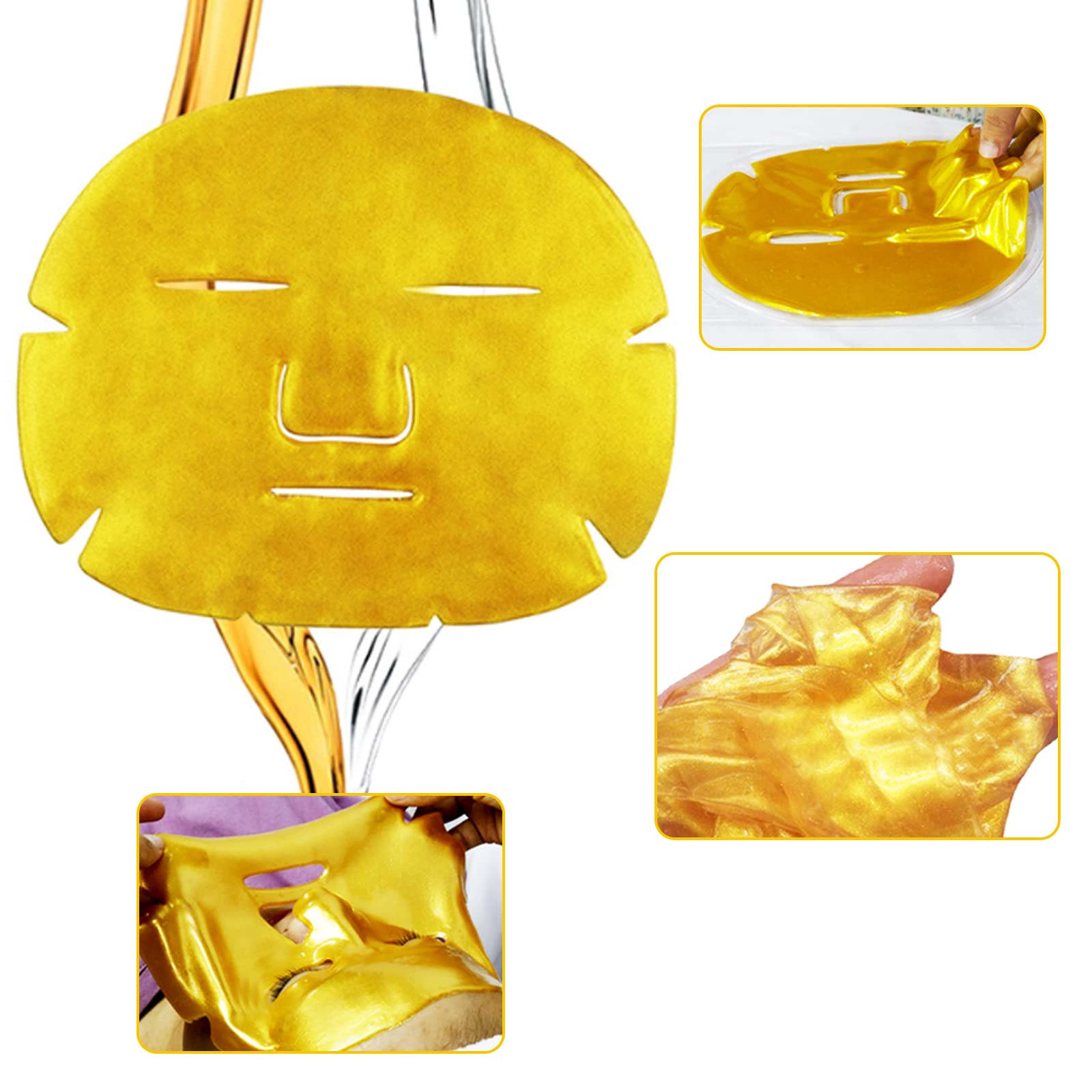 Adofect 12PC 24K Gold Gel Facial Masks Collagen Crystal Sheet Patch For Anti Aging, Puffiness, Anti Wrinkle, Moisturizing, Deep Tissue Rejuvenation and Hydrates Skin - Medaid International