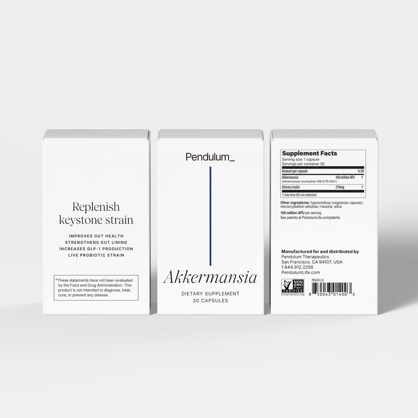 Pendulum Akkermansia Probiotic with Prebiotic Fiber - Increases GLP-1 Production, Delayed Release, Third-Party Tested, 100M AFU Live Strain for Gut Health for Men & Women (30 Capsules, 1-Pack) - Medaid International