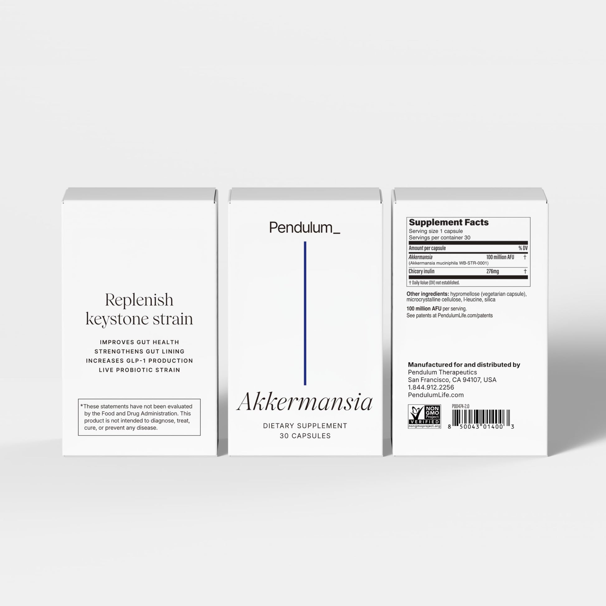 Pendulum Akkermansia Probiotic with Prebiotic Fiber - Increases GLP-1 Production, Delayed Release, Third-Party Tested, 100M AFU Live Strain for Gut Health for Men & Women (30 Capsules, 1-Pack) - Medaid International